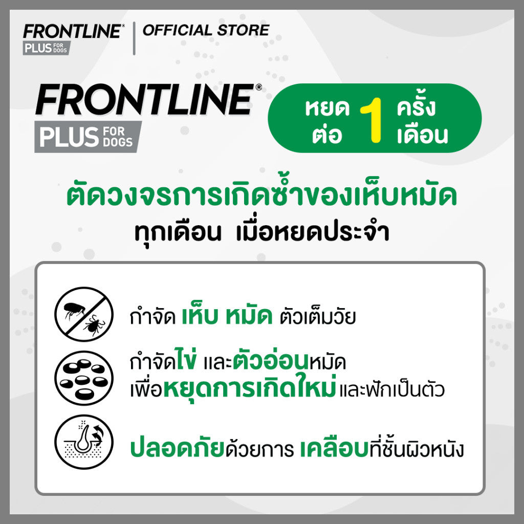 Frontline Plus ยาหยดกำจัดเห็บหมัด สำหรับสุนัข 1 กล่อง/หลอด