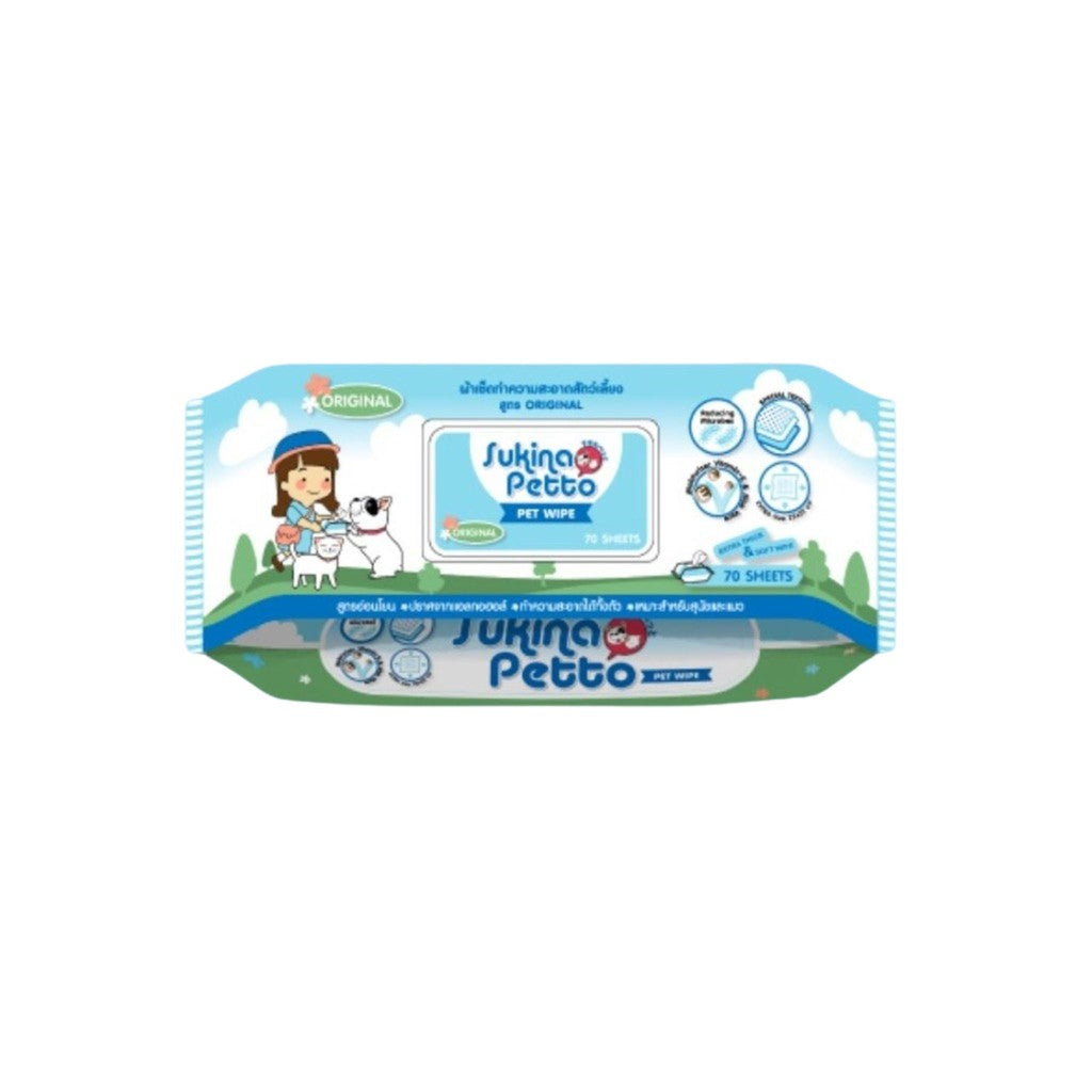 Sukina Petto Pet Wipes ผ้าเปียกเช็ดทำความสะอาดสัตว์ 70 แผ่น