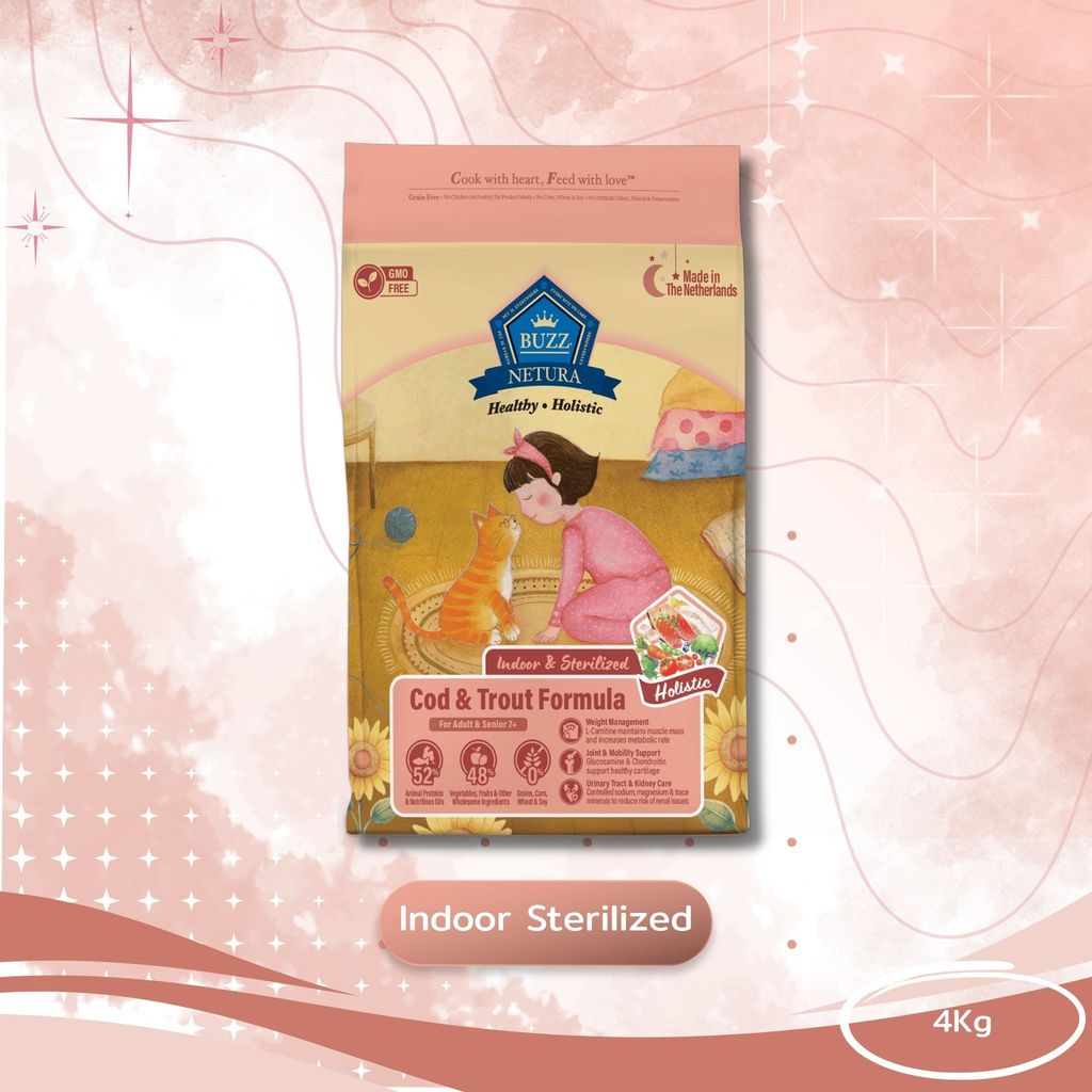 Buzz Netura Holistic บัซซ์ อาหารเม็ดแมว เกรดโฮลิสติค เกรนฟรี ขนาด 4 กิโล