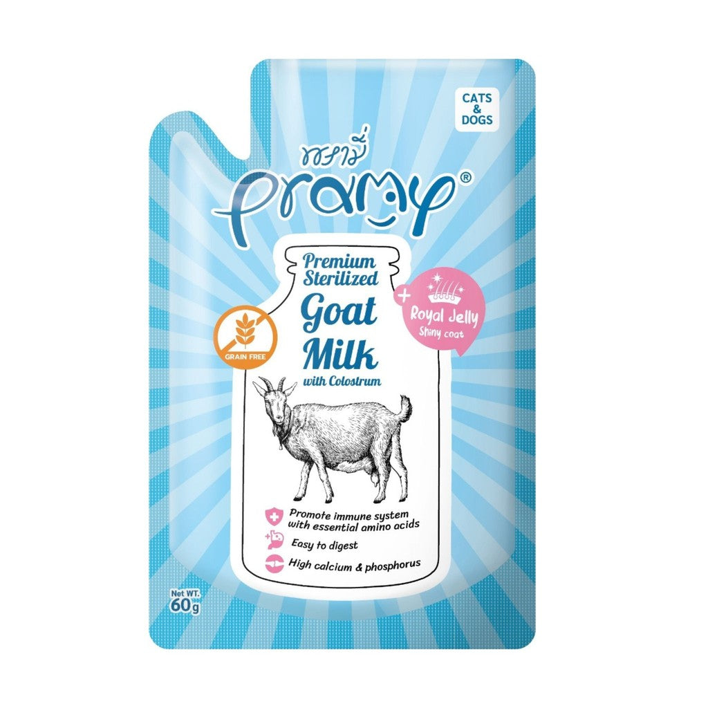Pramy Goat milk พรามี่ นมแพะสเตอริไลส์สำหรับสุนัขและแมว 60g แยกซอง