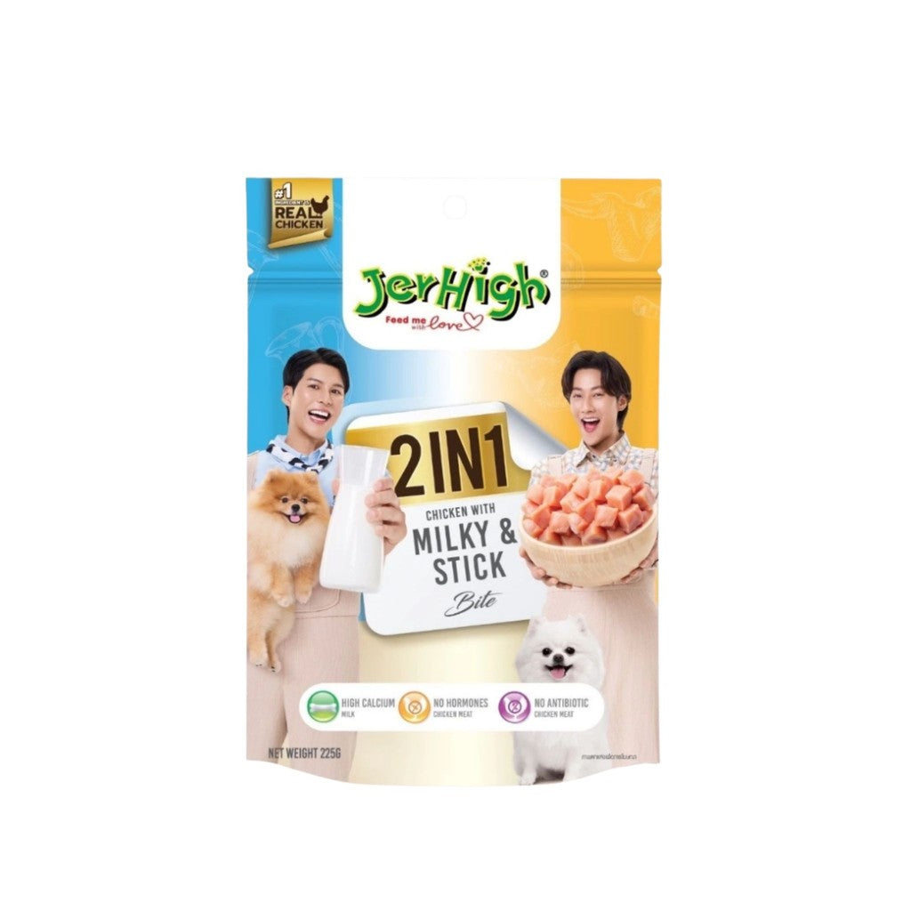 Jerhigh 2in1 เจอร์ไฮ ขนมสุนัข ทูอินวันสติ้ก 2 รสใน1ห่อ 225g