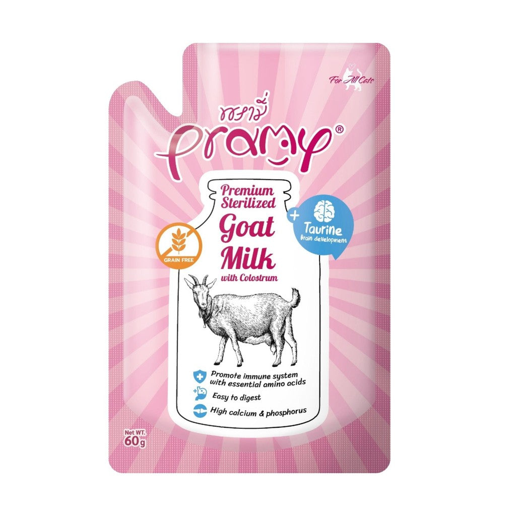 Pramy Goat milk พรามี่ นมแพะสเตอริไลส์สำหรับสุนัขและแมว 60g แยกซอง