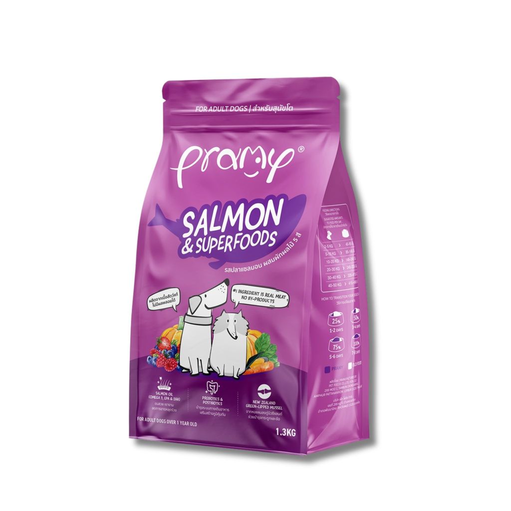 Pramy พรามี่ อาหารเม็ดสุนัข เกรดพรีเมียม โปรตีนสูง เสริมสร้างสุขภาพแบบรอบด้าน ขนาด 1 - 1.3kg