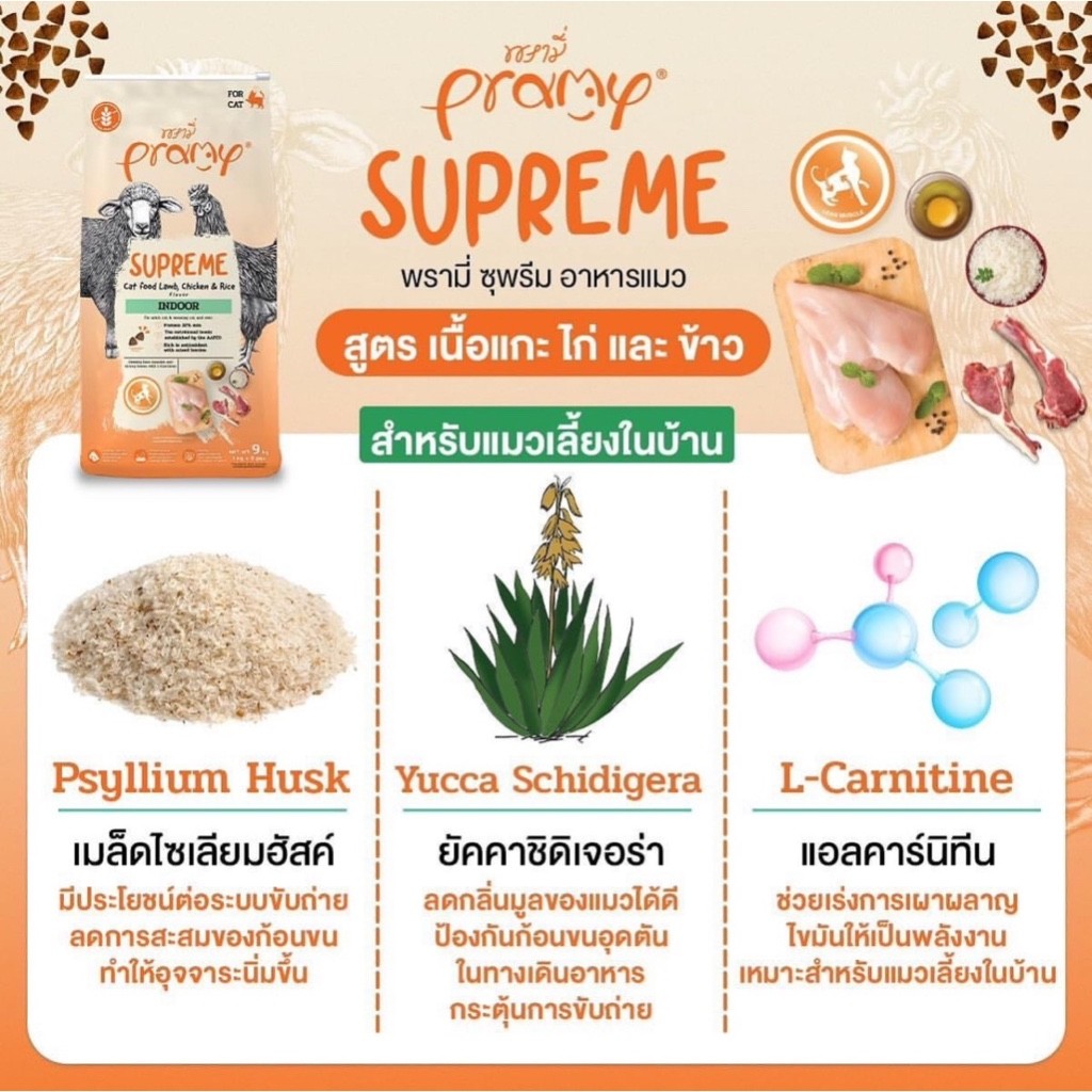 Pramy Supreme อาหารเม็ดแมว สูตรใหม่ ขนาด 800g - 1kg