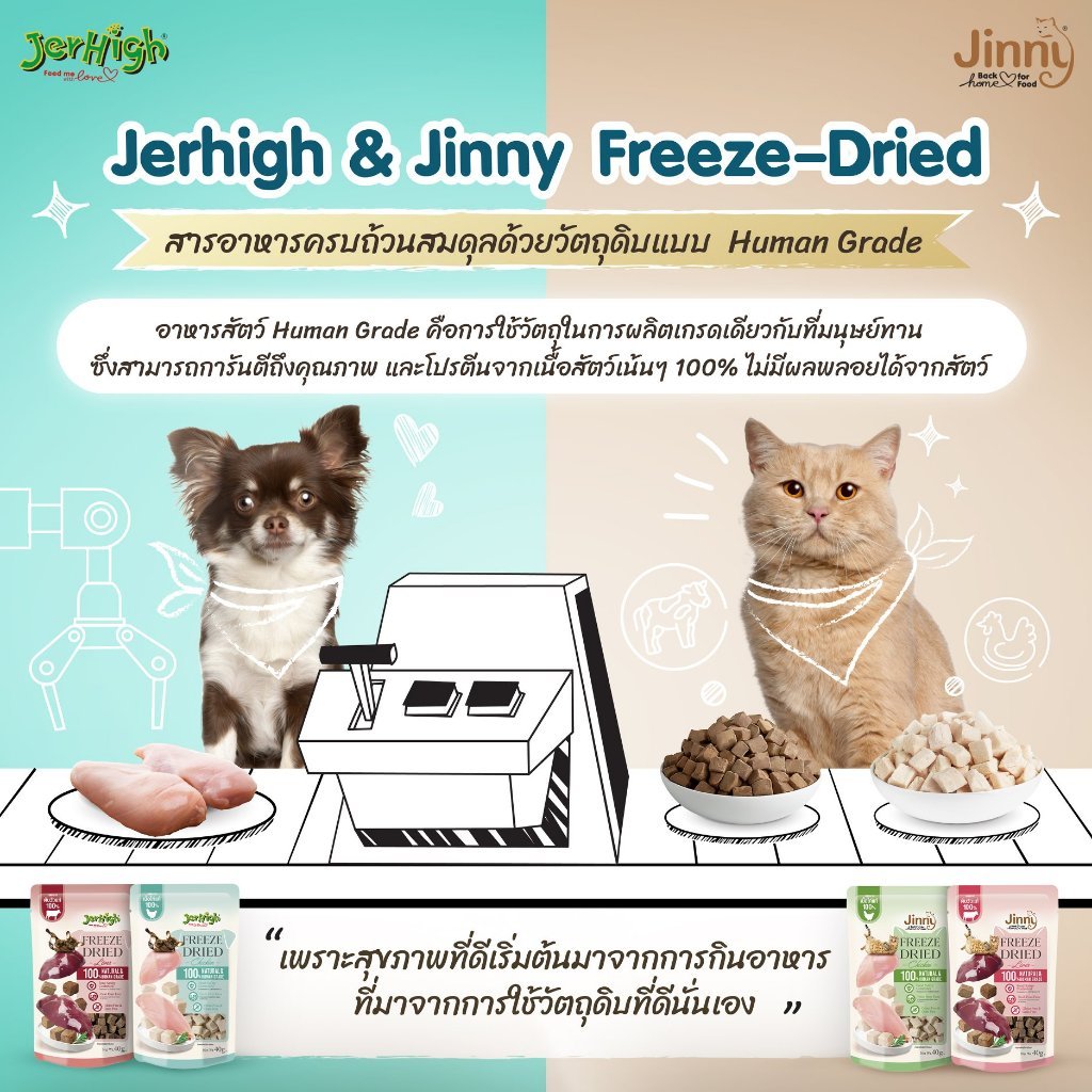 Jinny Freeze-Dried จินนี่ ฟรีซดราย์ ขนมแมว ชิ้นเนื้อแท้ๆ 100% ขนาด 40 กรัม