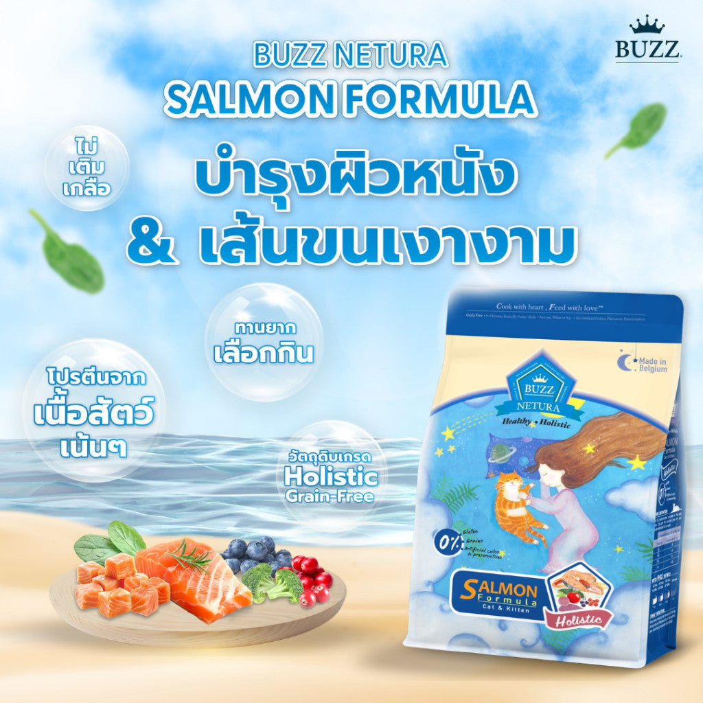 Buzz Netura Holistic บัซซ์ อาหารเม็ดแมว เกรดโฮลิสติค เกรนฟรี ขนาด 1 กิโล