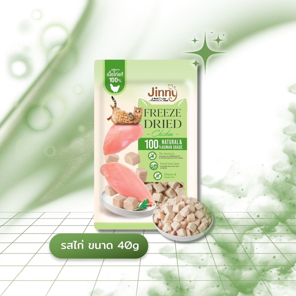 Jinny Freeze-Dried จินนี่ ฟรีซดราย์ ขนมแมว ชิ้นเนื้อแท้ๆ 100% ขนาด 40 กรัม