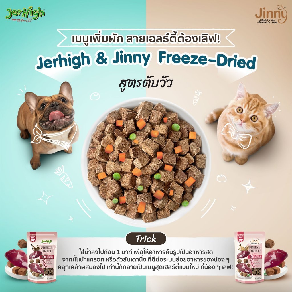 Jinny Freeze-Dried จินนี่ ฟรีซดราย์ ขนมแมว ชิ้นเนื้อแท้ๆ 100% ขนาด 40 กรัม