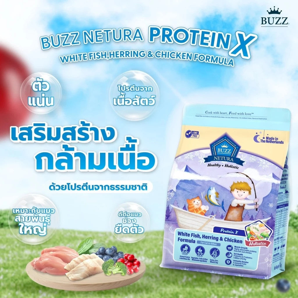 Buzz Netura Holistic บัซซ์ อาหารเม็ดแมว เกรดโฮลิสติค เกรนฟรี ขนาด 4 กิโล