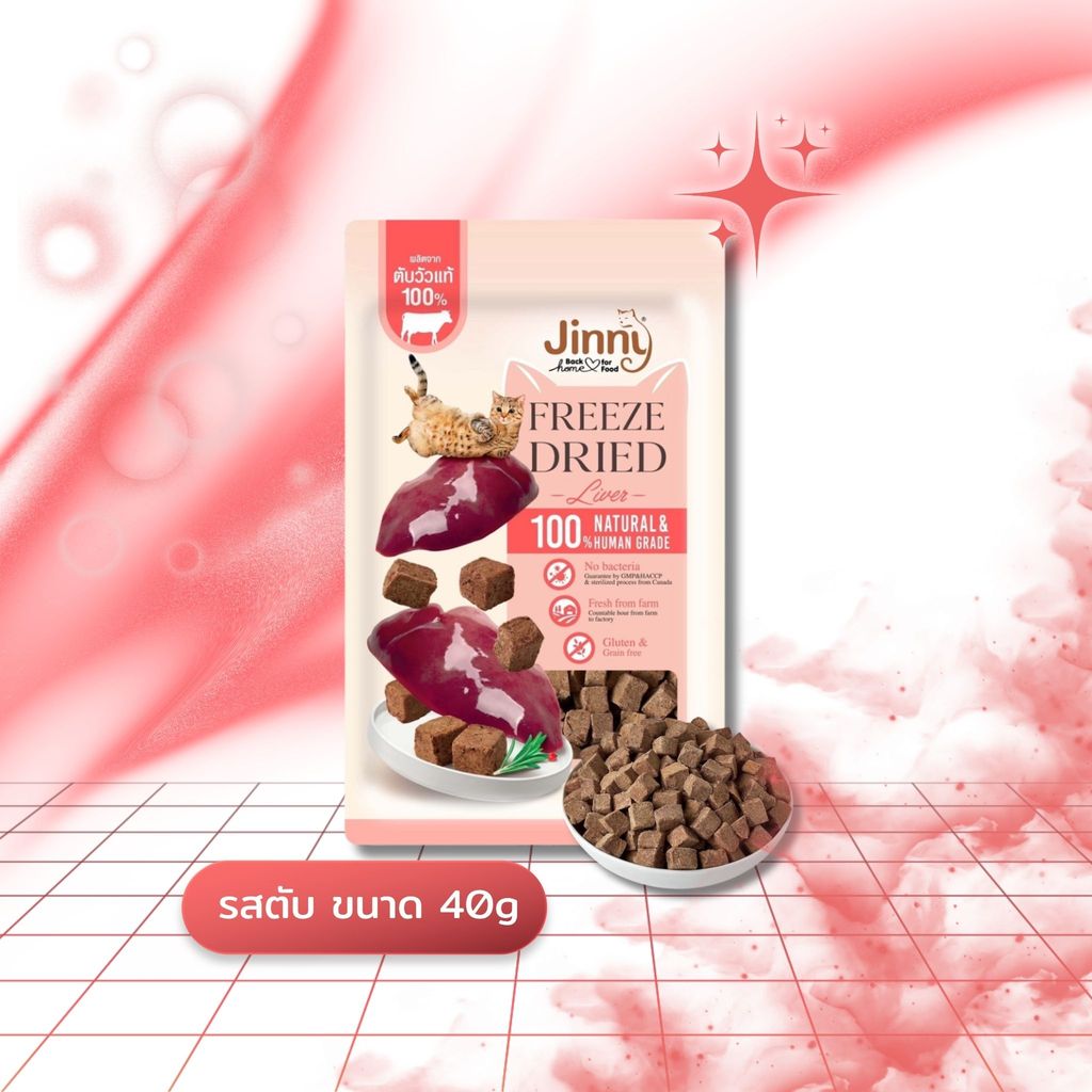 Jinny Freeze-Dried จินนี่ ฟรีซดราย์ ขนมแมว ชิ้นเนื้อแท้ๆ 100% ขนาด 40 กรัม