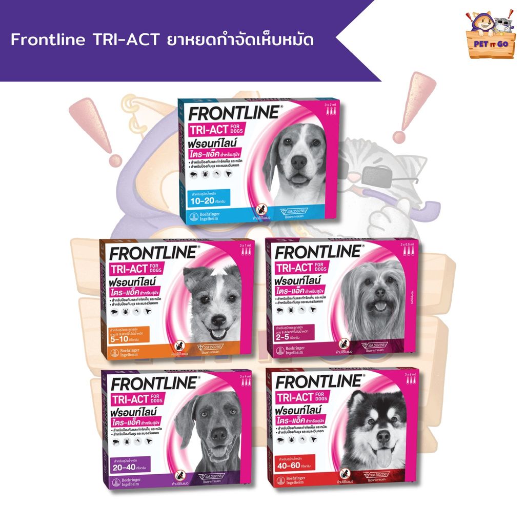 Frontline TRI-ACT ยาหยอดกำจัดเห็บหมัด ป้องกันยุง สำหรับสุนัข หลายขนาด