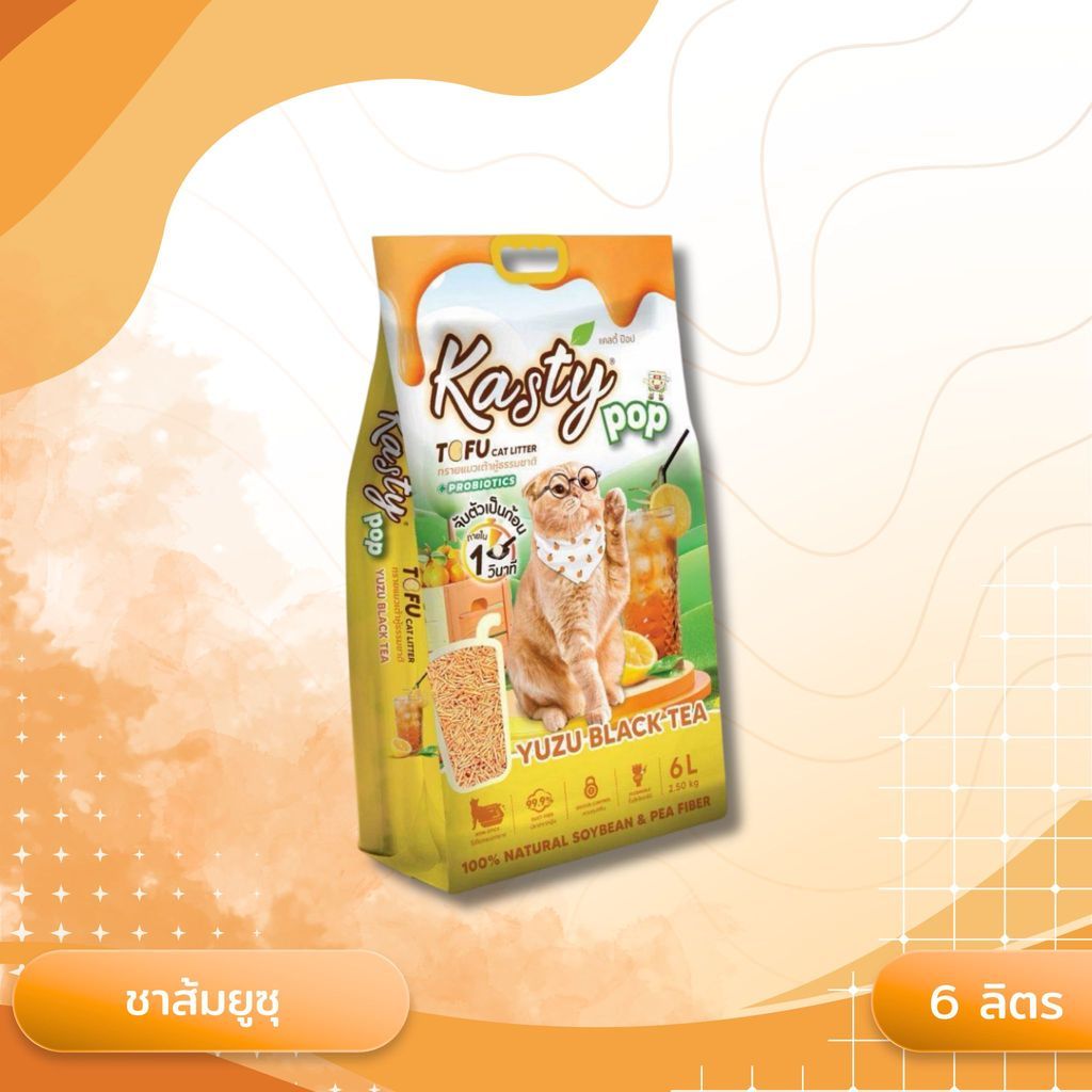Kasty Pop แคสตี้ป๊อป ทรายแมวเต้าหู้ ไม่ติดกะบะทราย ดับกลิ่นดี ทิ้งลงชักโครกได้ ขนาด 6 ลิตร