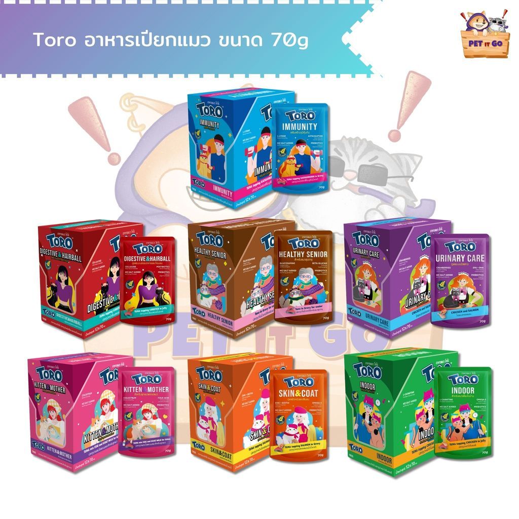 Toro Pouch อาหารเปียกพรีเมียม ทำจากปลาทูน่าเนื้้อขาว ขนาด 70g. ยกโหล 12 ซอง