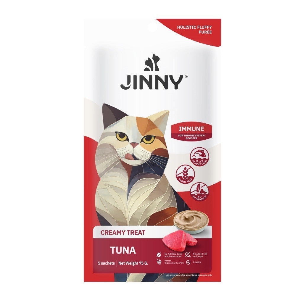 Jinny Holistic Creamy Treat จินนี่ ครีมมี่ ทรีต ขนมแมวเลียสูตรโฮลิสติกบรรจุ 15g x 5 หลอด