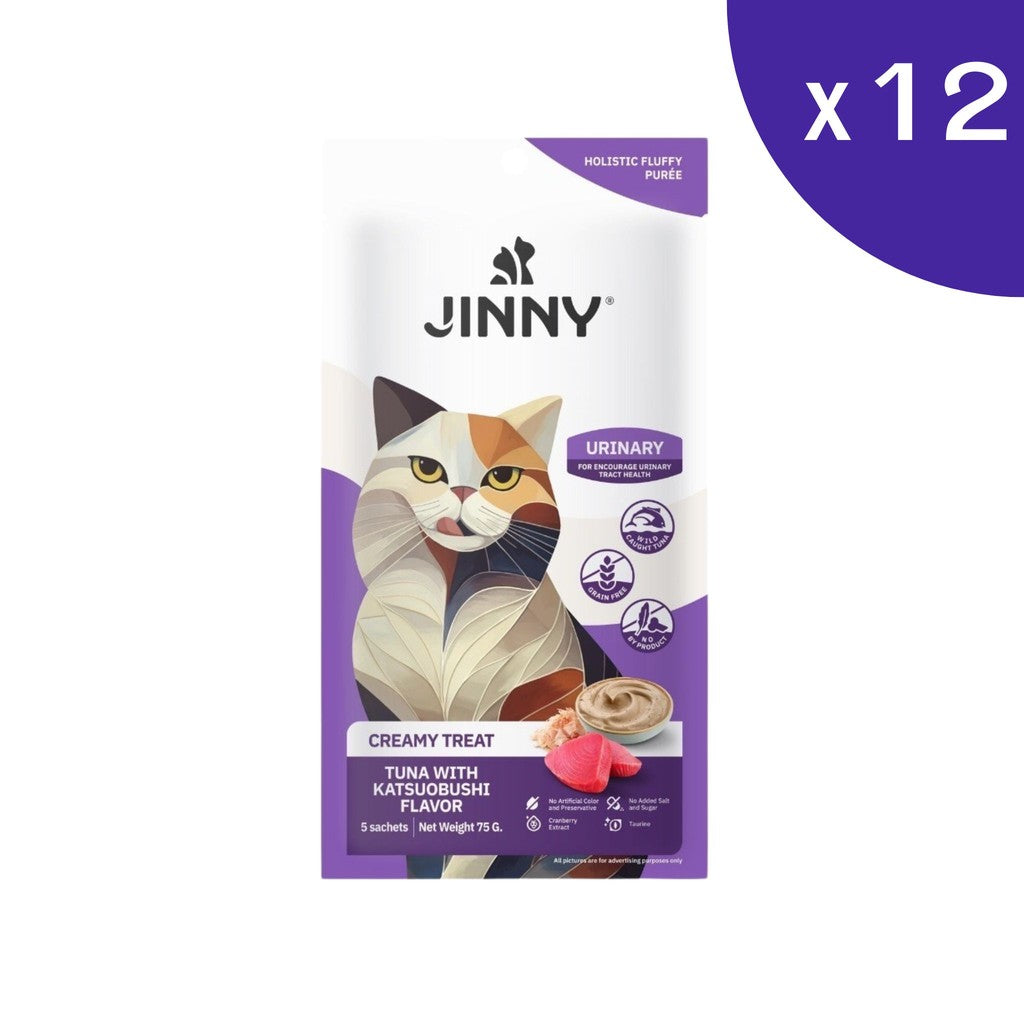 Jinny Holistic Creamy Treat จินนี่ ครีมมี่ ทรีต ขนมแมวเลีย สูตรโฮลิสติก (15gx5) ยกโหล 12 ซอง