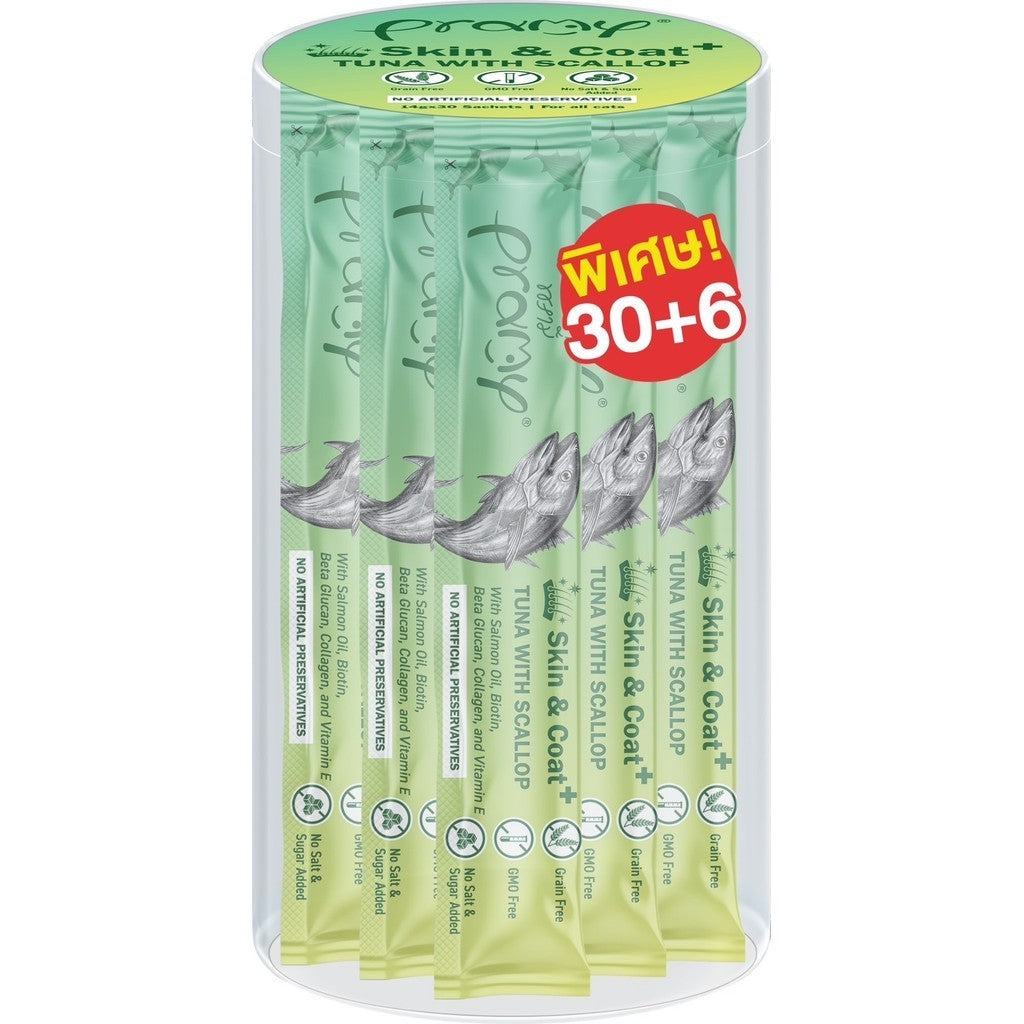 Pramy Smooties พรามี่ สมู้ทตี้ ขนมแมวเลียกระปุกใส Human Grade ขนาด 14g x 36 ซอง