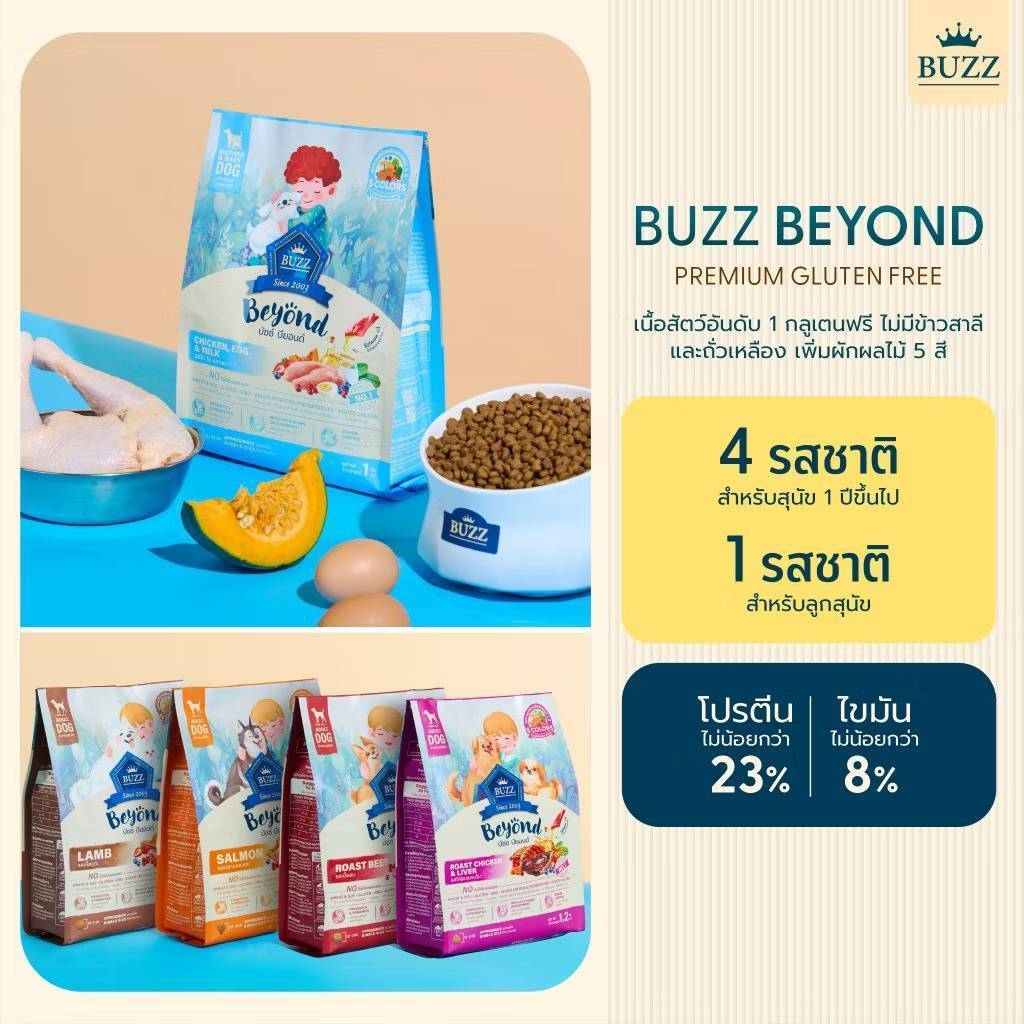Buzz Beyond Dog อาหารเม็ดสุนัข เกรดพรีเมี่ยม  ยกกระสอบ ขนาด 7-10 kg