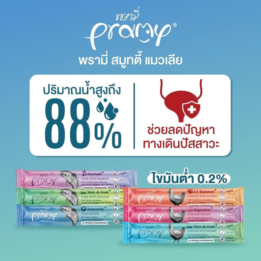 Pramy Smooties พรามี่ สมู้ทตี้ ขนมแมวเลียกระปุกใส Human Grade ขนาด 14g x 36 ซอง