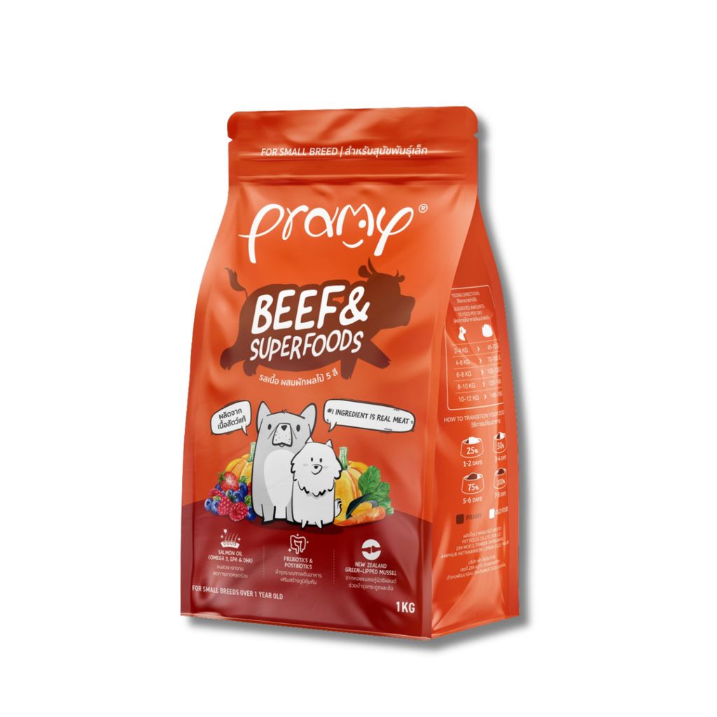 Pramy พรามี่ อาหารเม็ดสุนัข เกรดพรีเมียม โปรตีนสูง เสริมสร้างสุขภาพแบบรอบด้าน ขนาด 1 - 1.3kg
