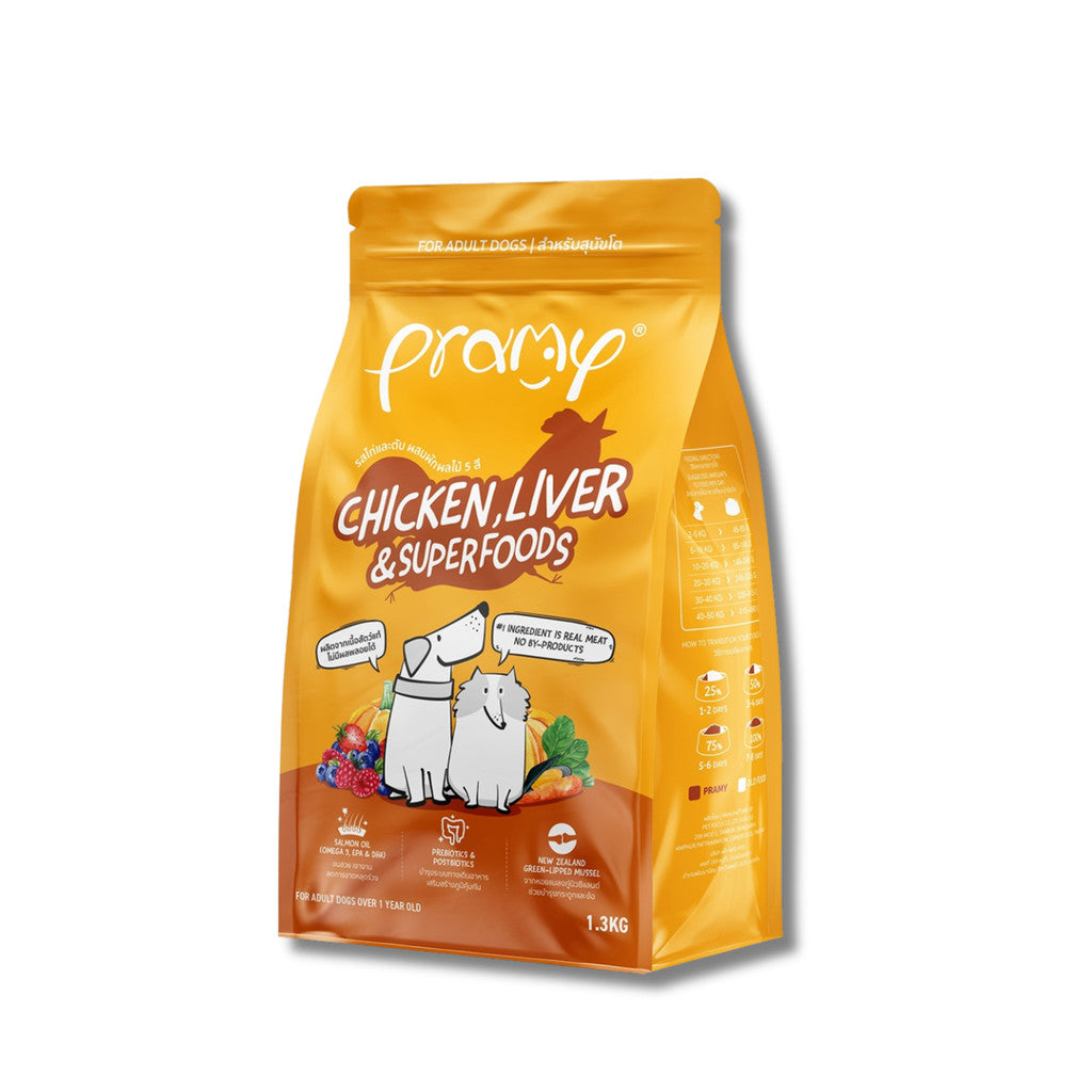 Pramy พรามี่ อาหารเม็ดสุนัข เกรดพรีเมียม โปรตีนสูง เสริมสร้างสุขภาพแบบรอบด้าน ขนาด 1 - 1.3kg