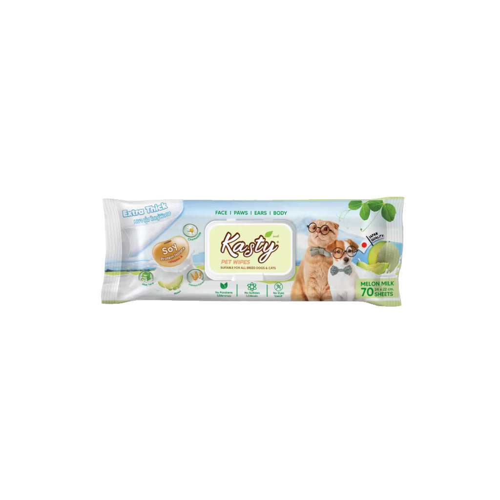 Kasty Pet Wipes ผ้าเปียกเช็ดทำความสะอาด ทิชชู่เปียก สำหรับสุนัขและแมว 70 แผ่น