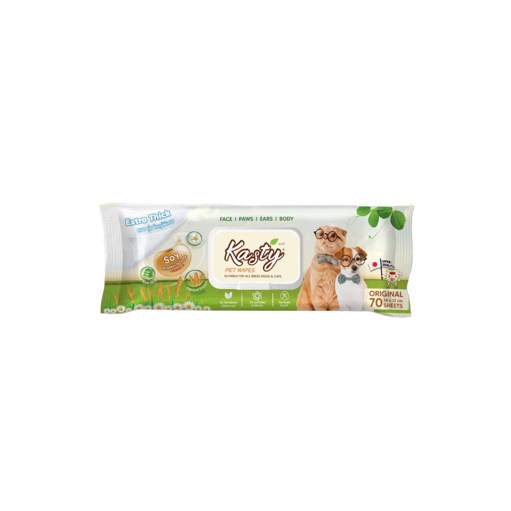 Kasty Pet Wipes ผ้าเปียกเช็ดทำความสะอาด ทิชชู่เปียก สำหรับสุนัขและแมว 70 แผ่น