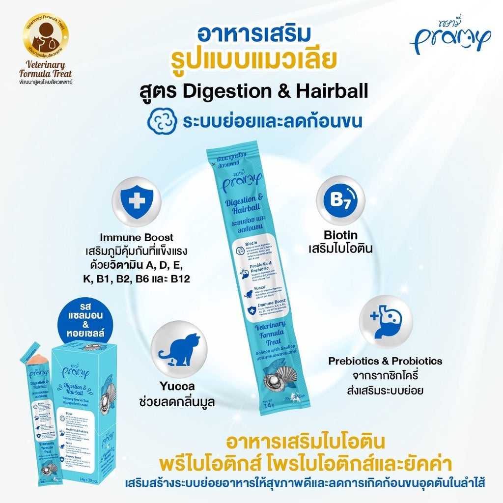 Pramy ขนมแมวเลีย บำรุงสุขภาพ แบบกล่อง 14g x 30 ซอง