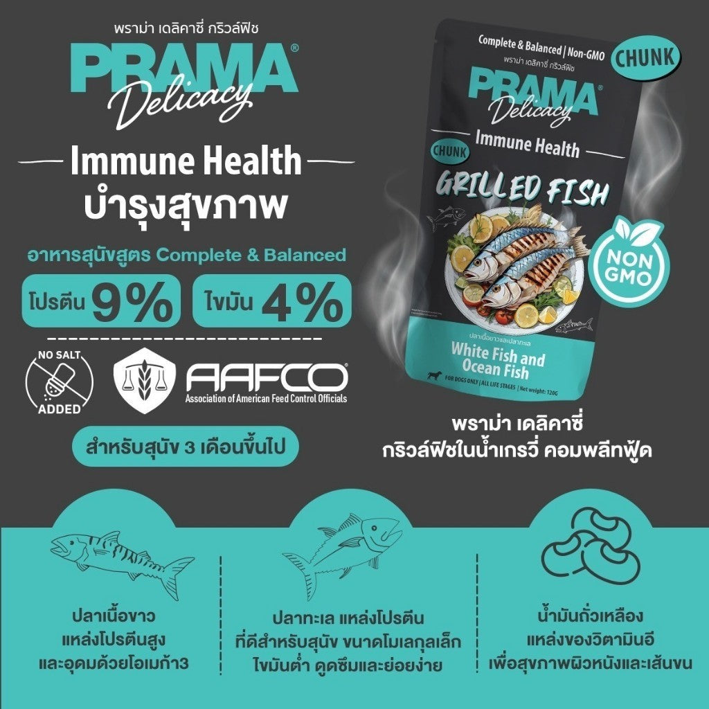 Prama อาหารเปียกสุนัข สูตร Complete & Balanced โปรตีนสูง ช่วยบำรุงสุขภาพ แบบกล่อง 120g x 12 ซอง